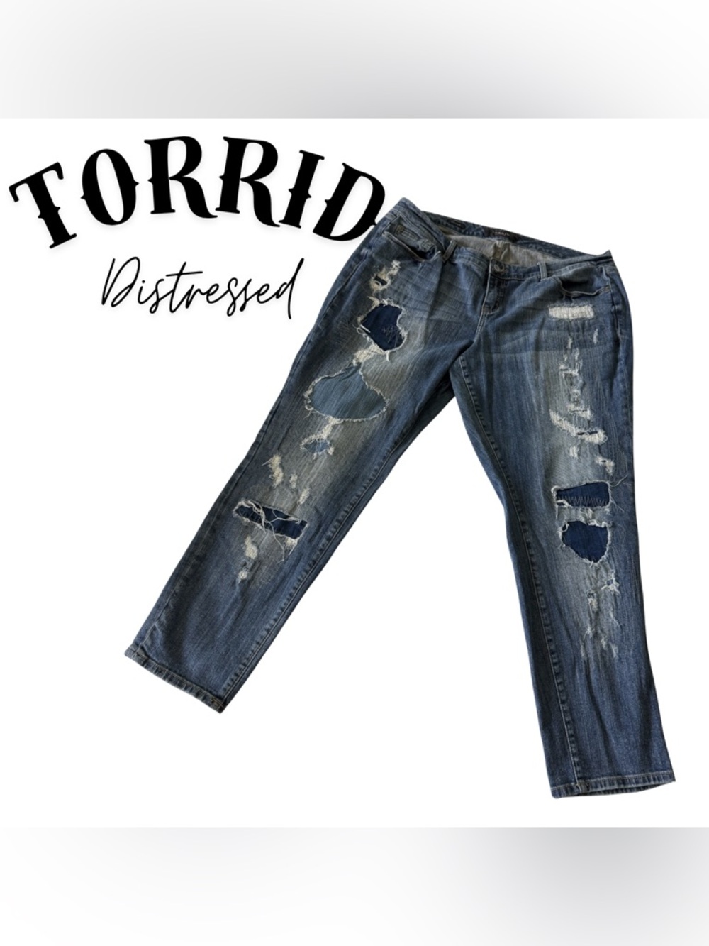 Torrid‎ Distressed Jeans Size 18 Regular Ripped Blue Denim Excellent